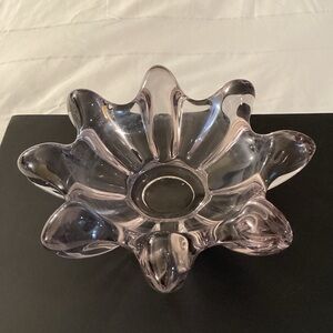 Art Vannes France Crystal Ruffled Bowl - Heavy Sculptural Clear Glass